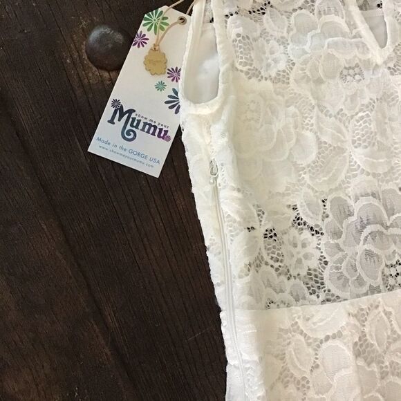 Show Me Your MuMu Alexa Mock Neck Lace Dress White Size Small - Picture 7 of 11
